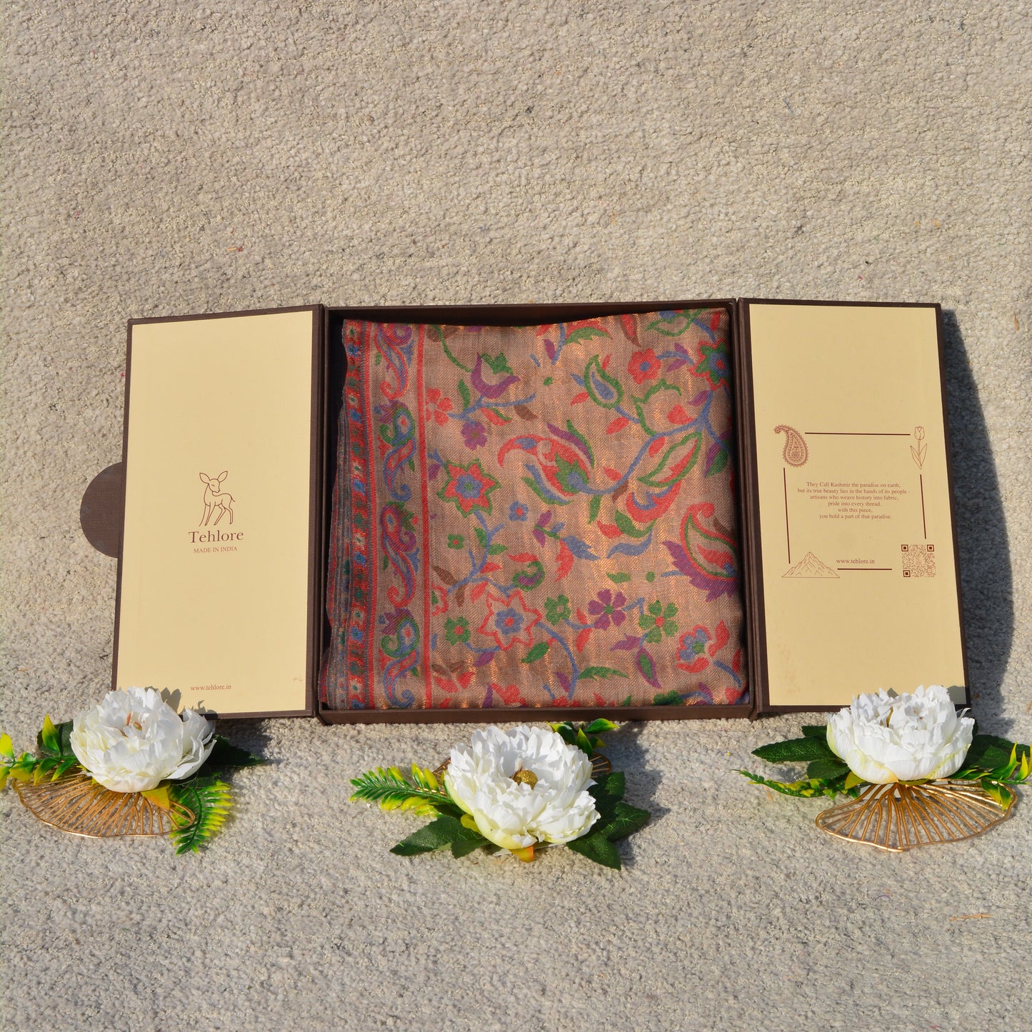 Beige Kashmiri Kani Shawl - Fine Wool Winter Wrap for Women