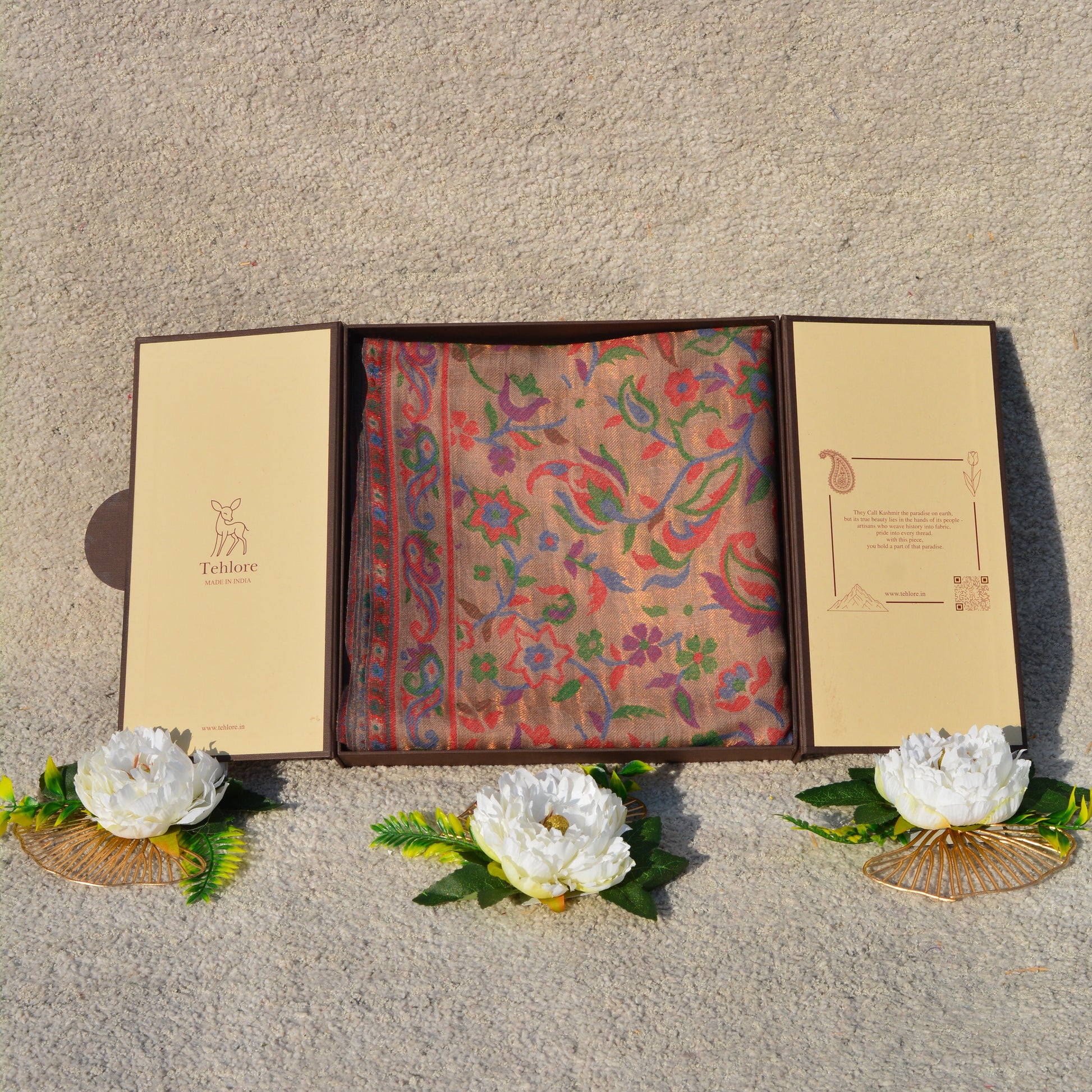 Beige Kashmiri Kani Shawl - Fine Wool Winter Wrap for Women