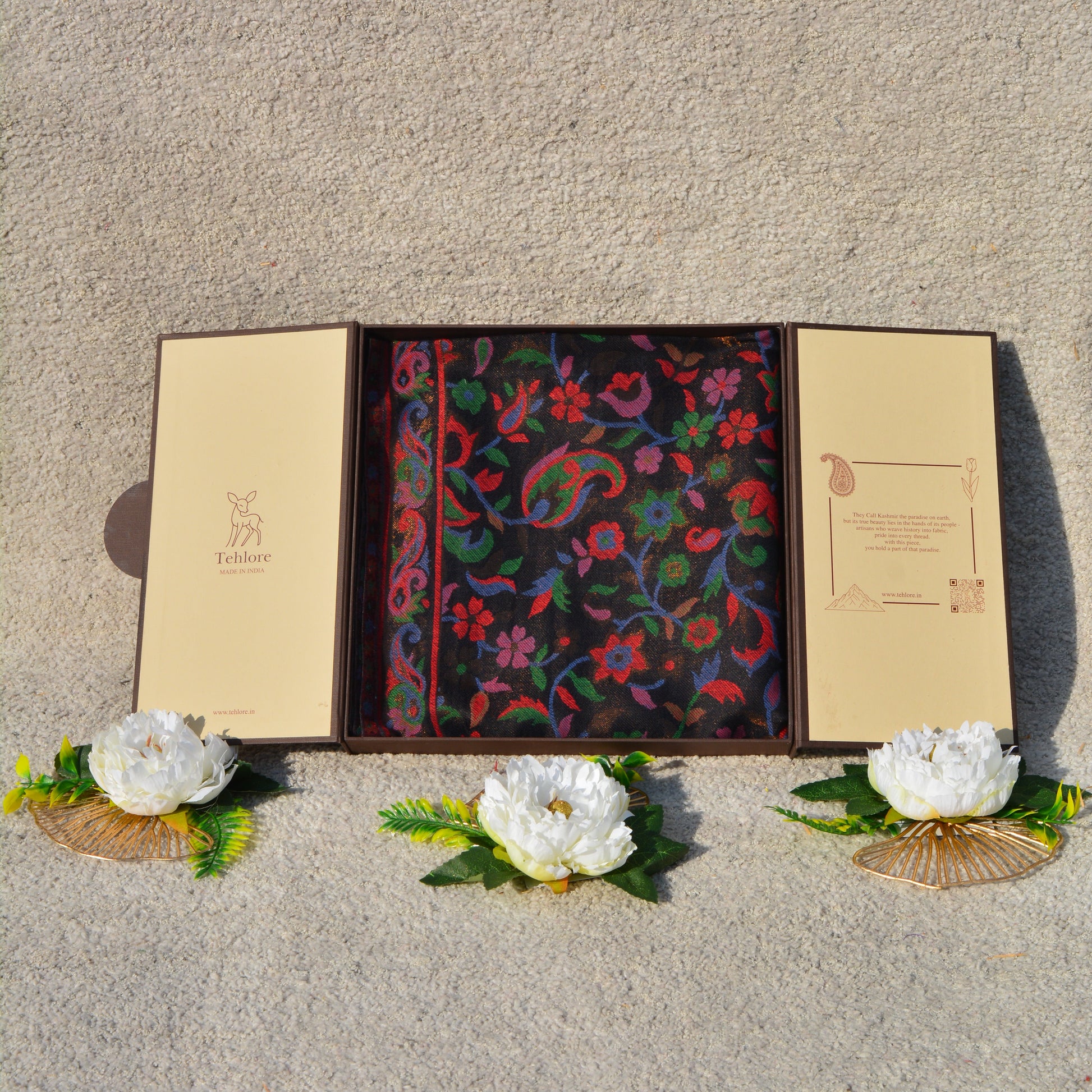 Black Kashmiri Kani Shawl - Fine Wool Winter Wrap | Tehlore India