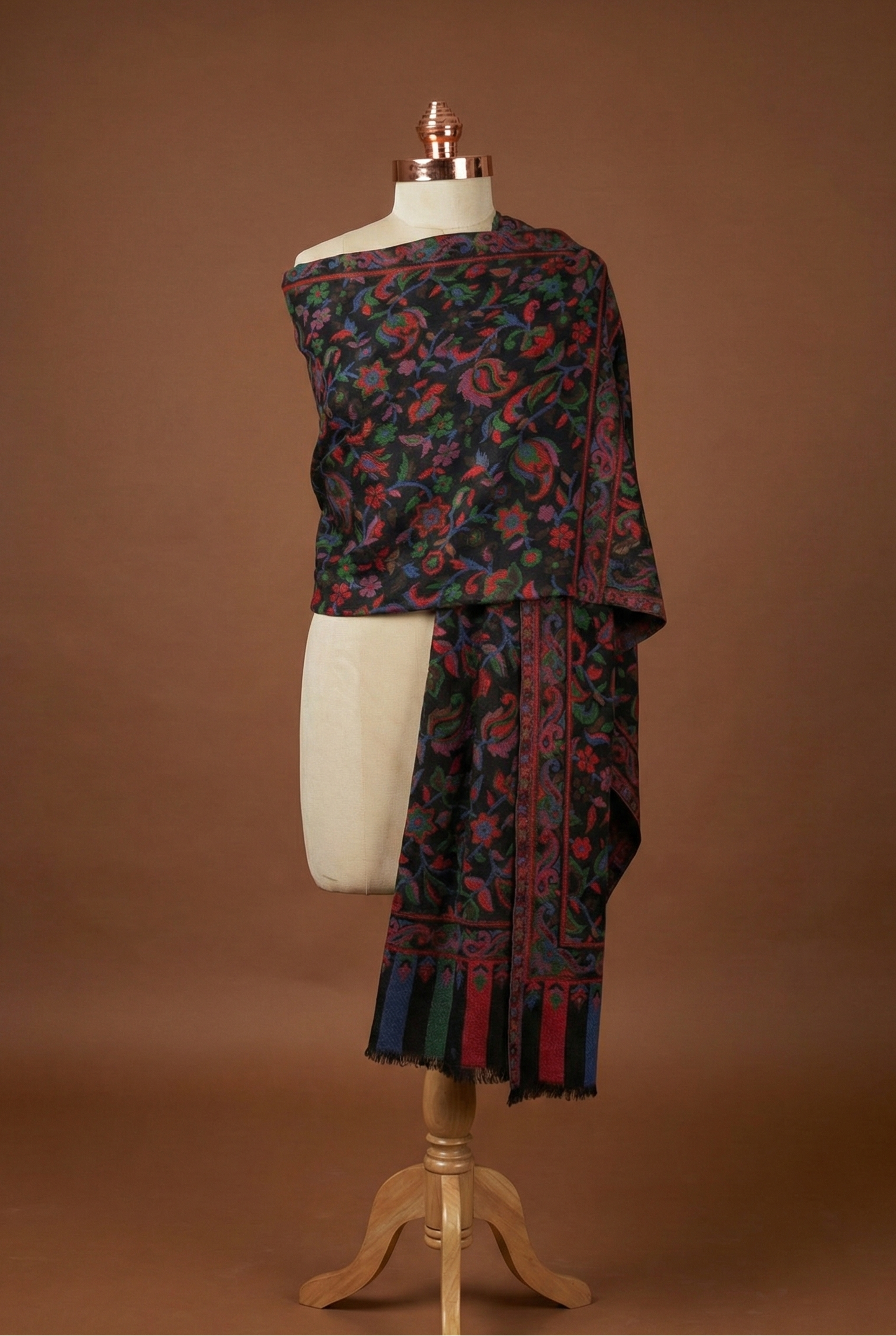 Black Kashmiri Kani Shawl - Fine Wool Winter Wrap | Tehlore India