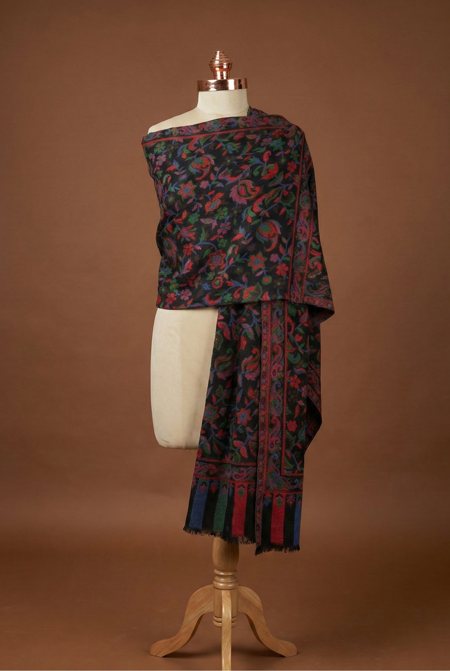 Black Kashmiri Kani Shawl - Fine Wool Winter Wrap | Tehlore India