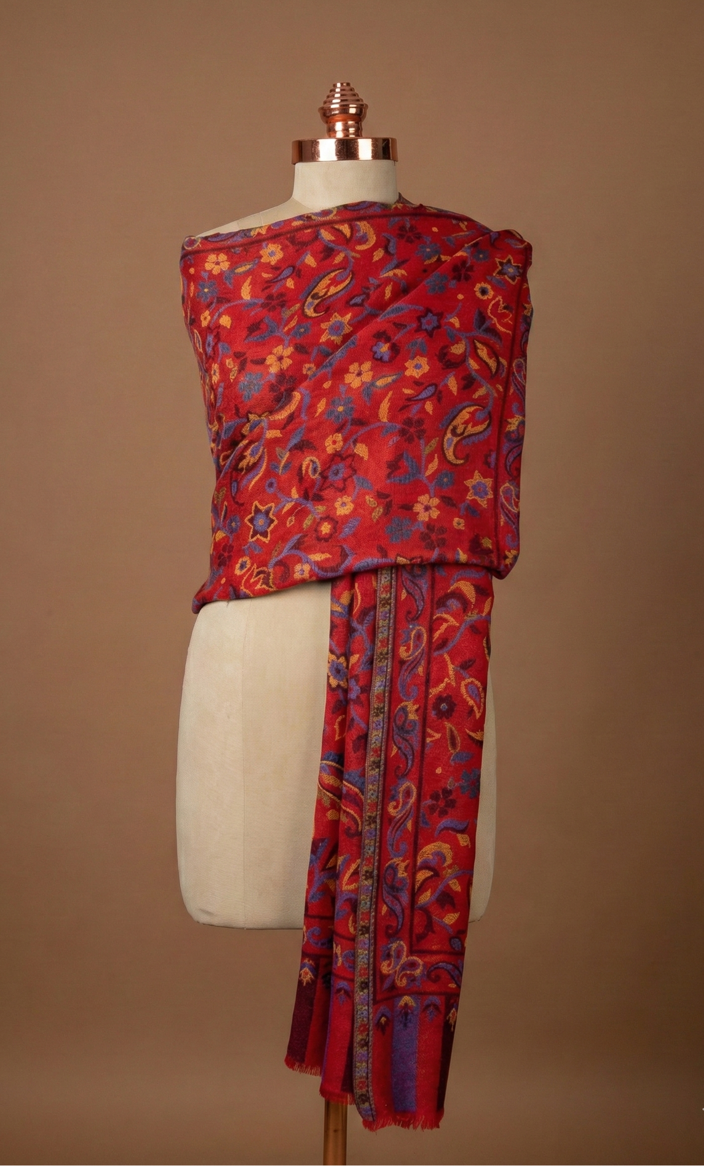Red Kashmiri Kani Shawl - Traditional Fine Wool Winter Wrap | Tehlore India