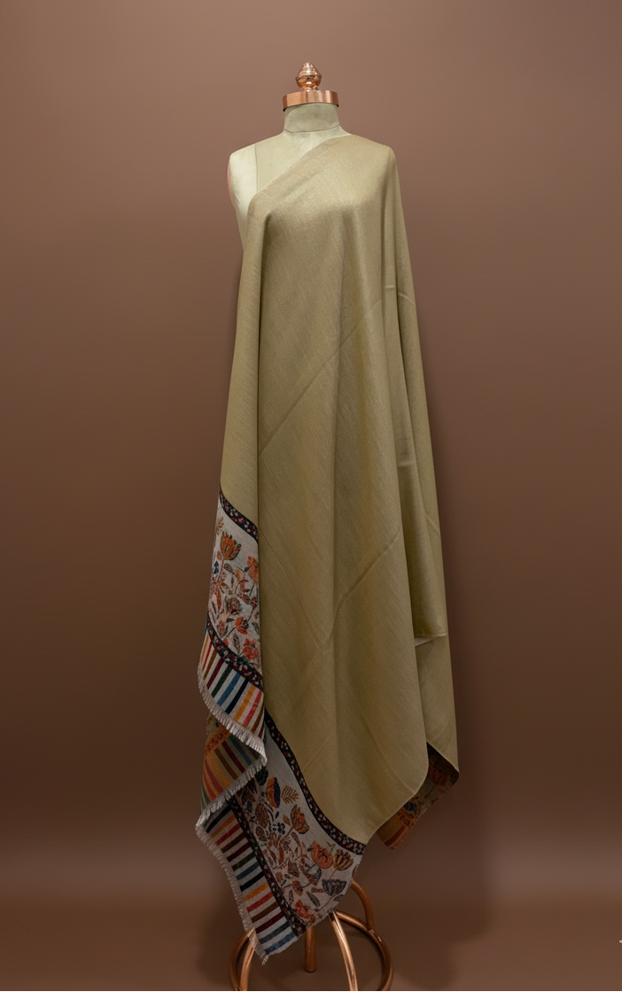 Reversible Beige Cream Kashmiri Shawl | Dual Color Design