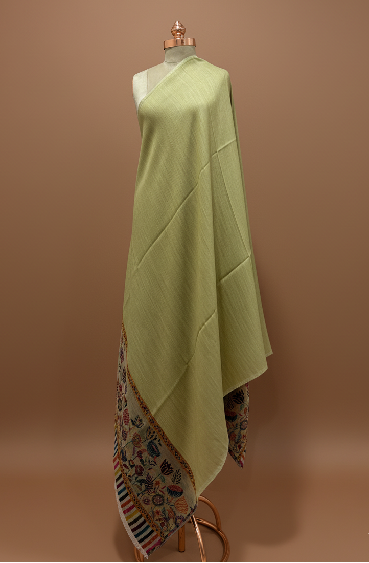 Reversible Pista Cream Kashmiri Shawl | Dual Color Design