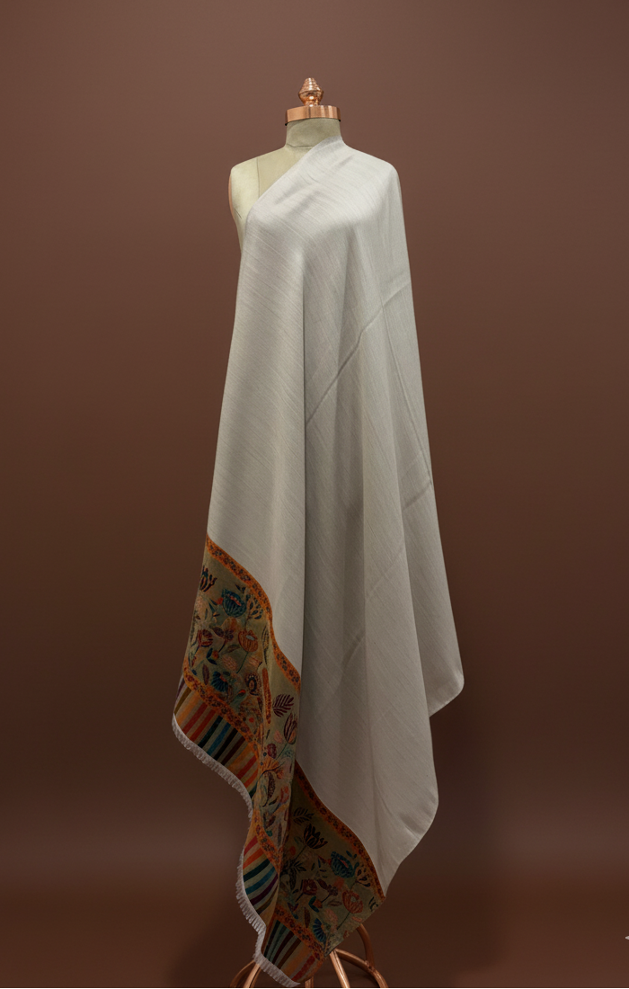 Reversible Beige Cream Kashmiri Shawl | Dual Color Design