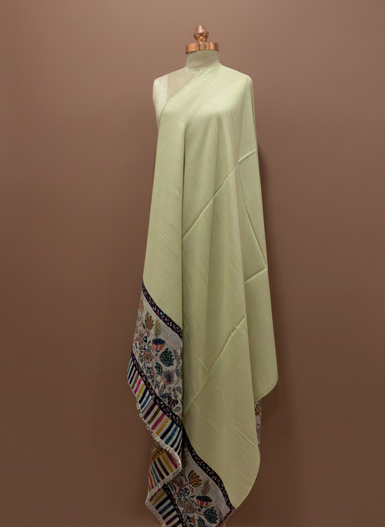 Reversible Pista Cream Kashmiri Shawl | Dual Color Design