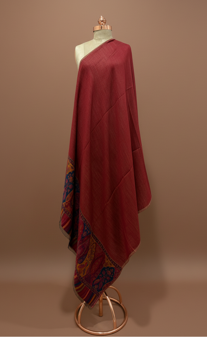 Reversible Maroon Beige Kashmiri Shawl | Dual Color Design