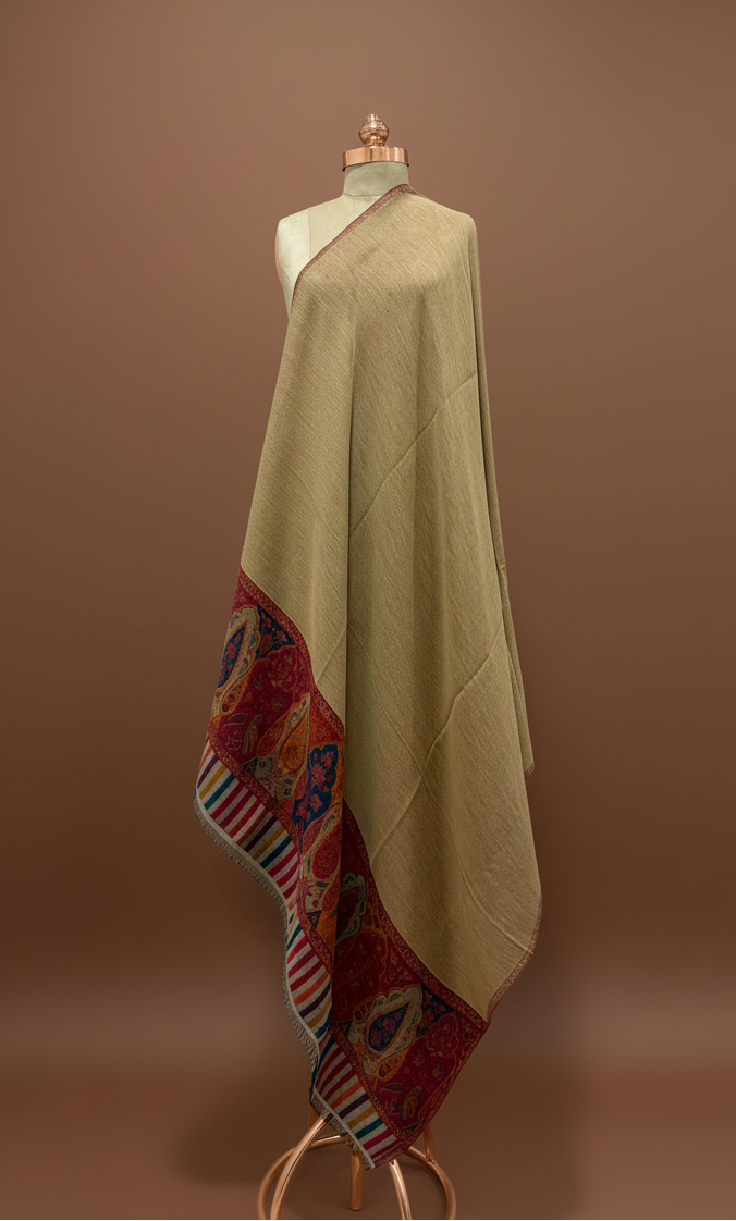 Reversible Maroon Beige Kashmiri Shawl | Dual Color Design