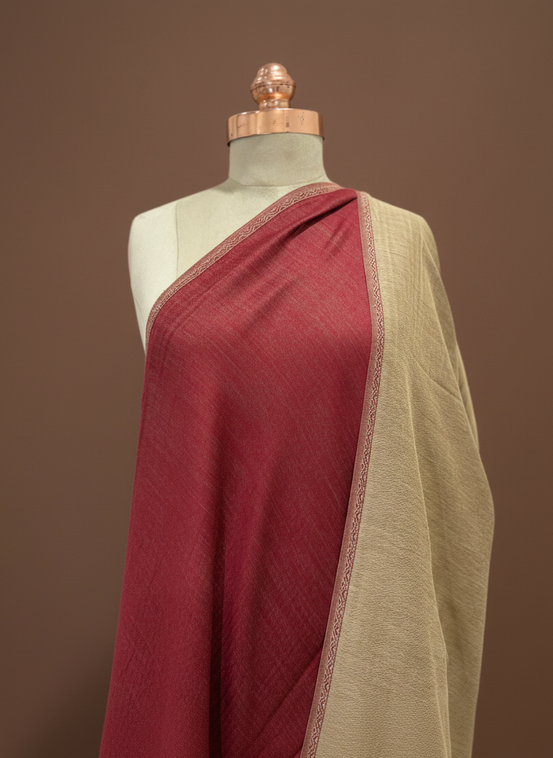 Reversible Maroon Beige Kashmiri Shawl | Dual Color Design