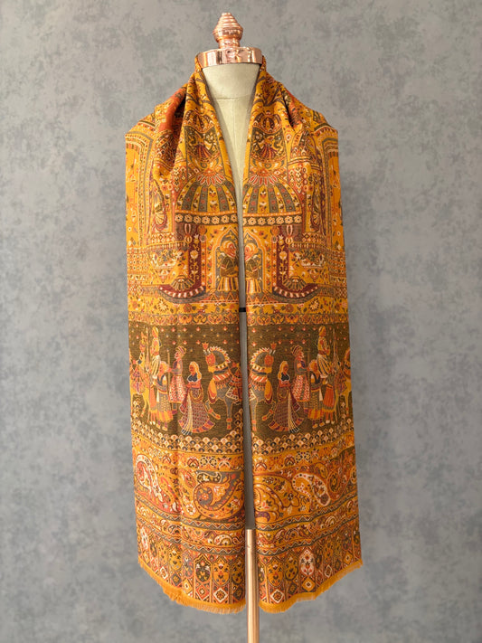 Mustard Woven Kashmiri Kaani Wool Blend Shawl