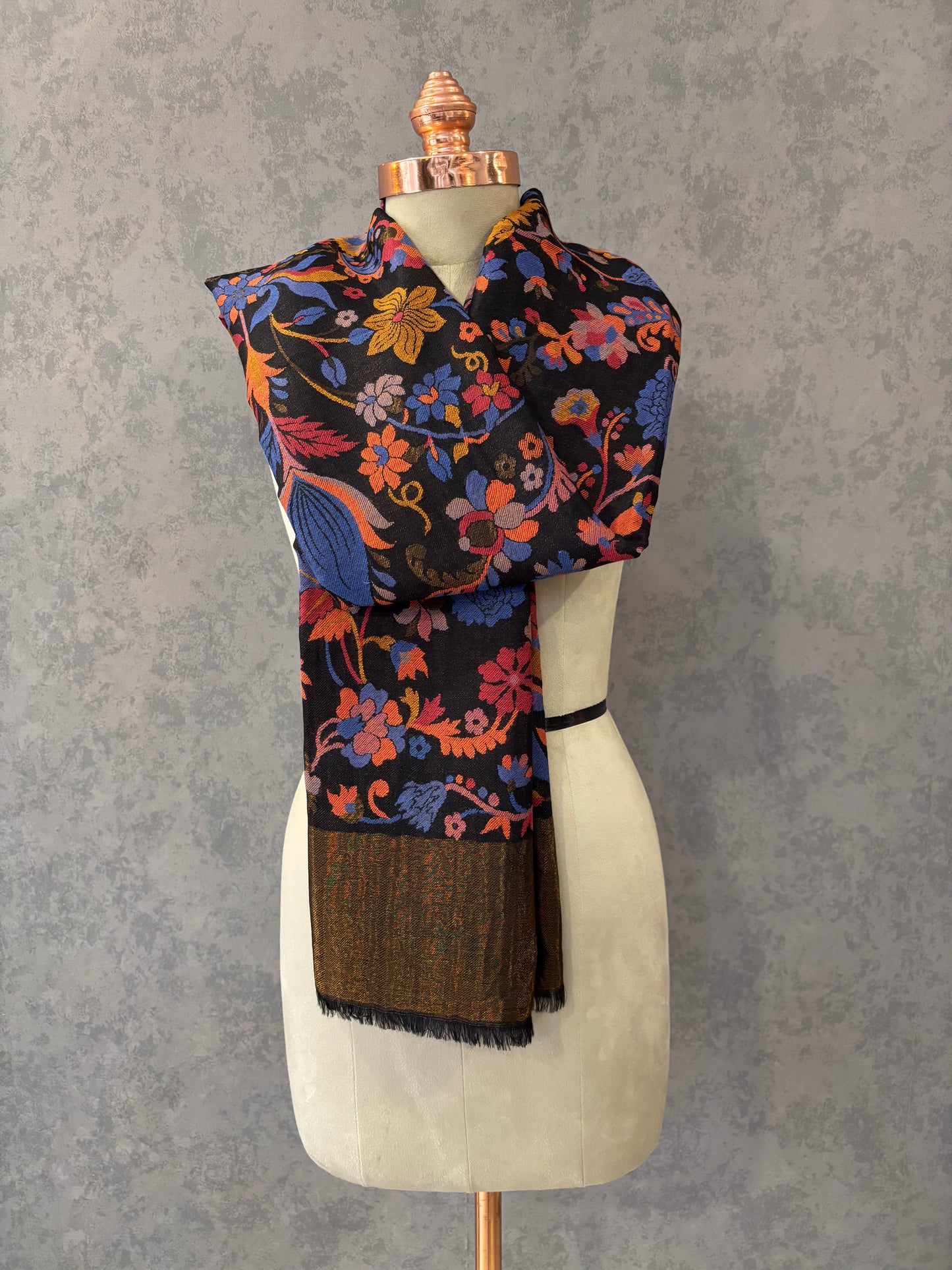 Black Floral Fine Wool Luxury Shawl
Draped – Tehlore