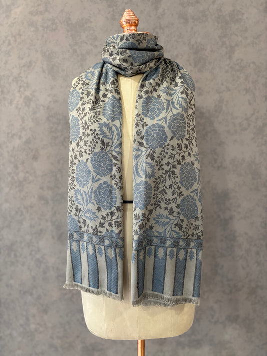 Grey Woven Floral Design  Kashmiri Kaani Shawl
