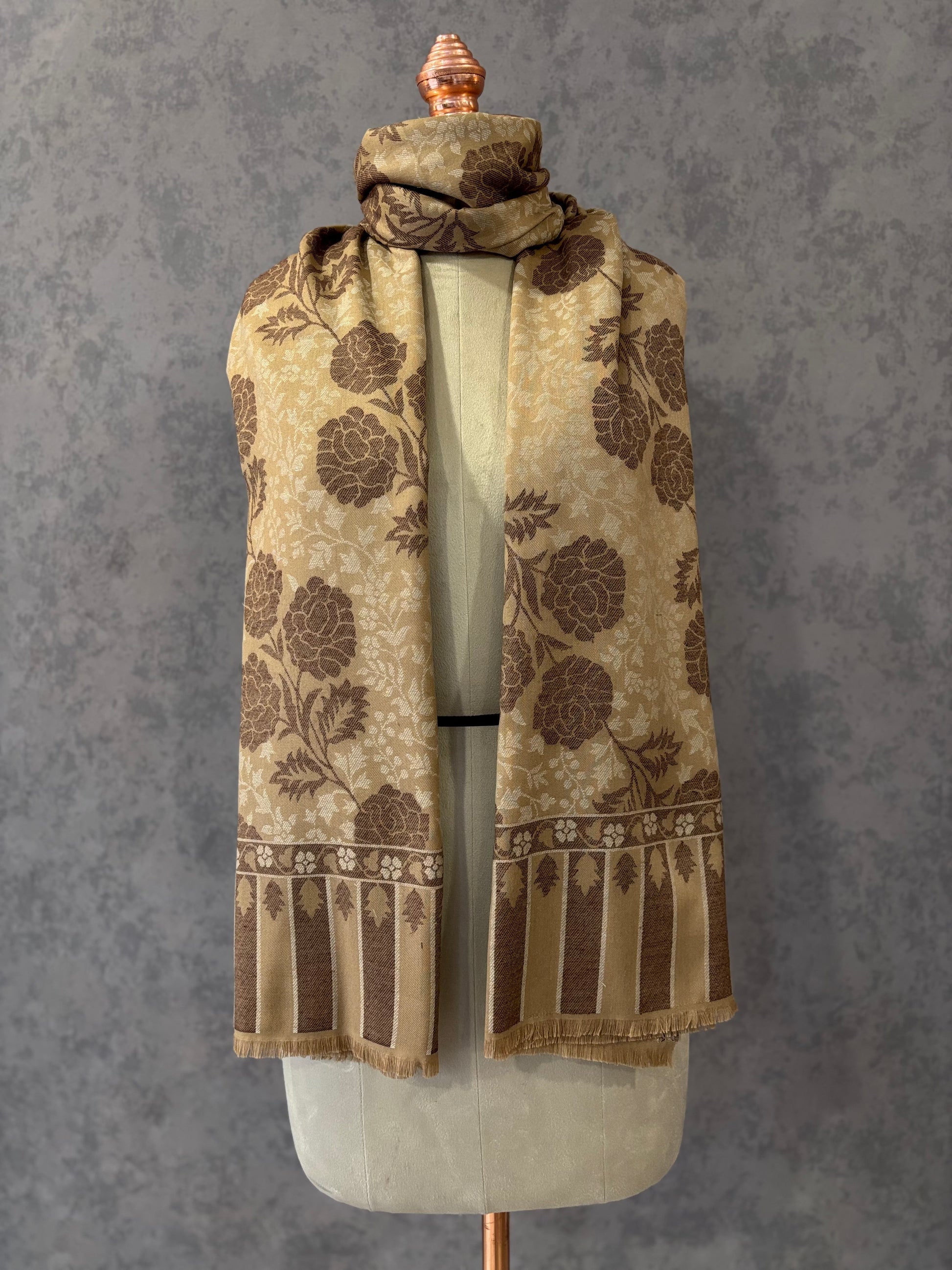Beige Floral Kashmiri Kaani Shawl Draped - Tehlore