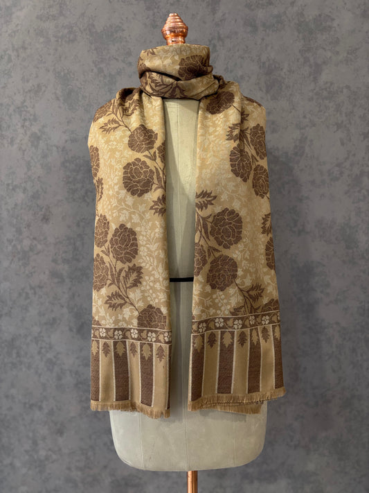 Beige Floral Kashmiri Kaani Shawl Draped - Tehlore