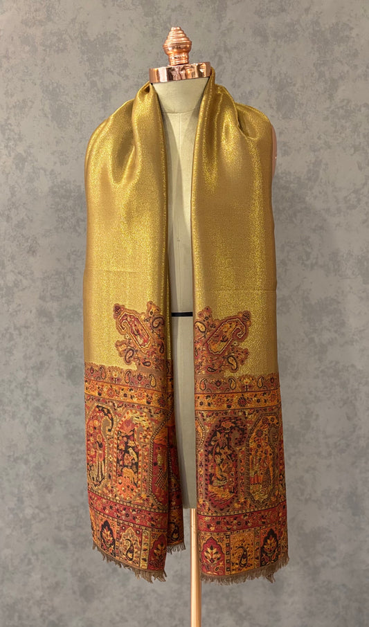 Beige gold pashmina shawl draped – Tehlore