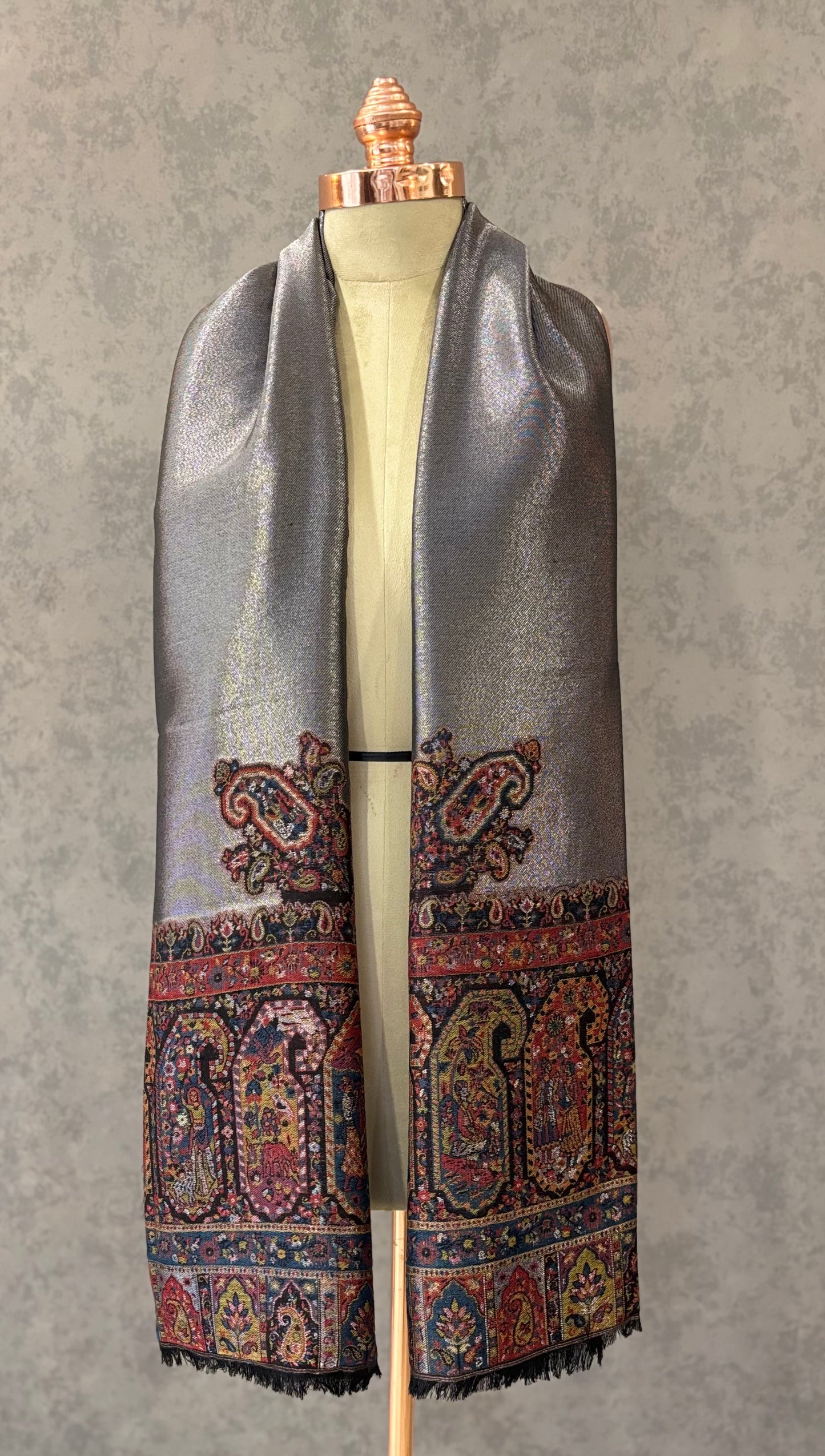 Black Zari Woven Paisley Design Wool Shawl