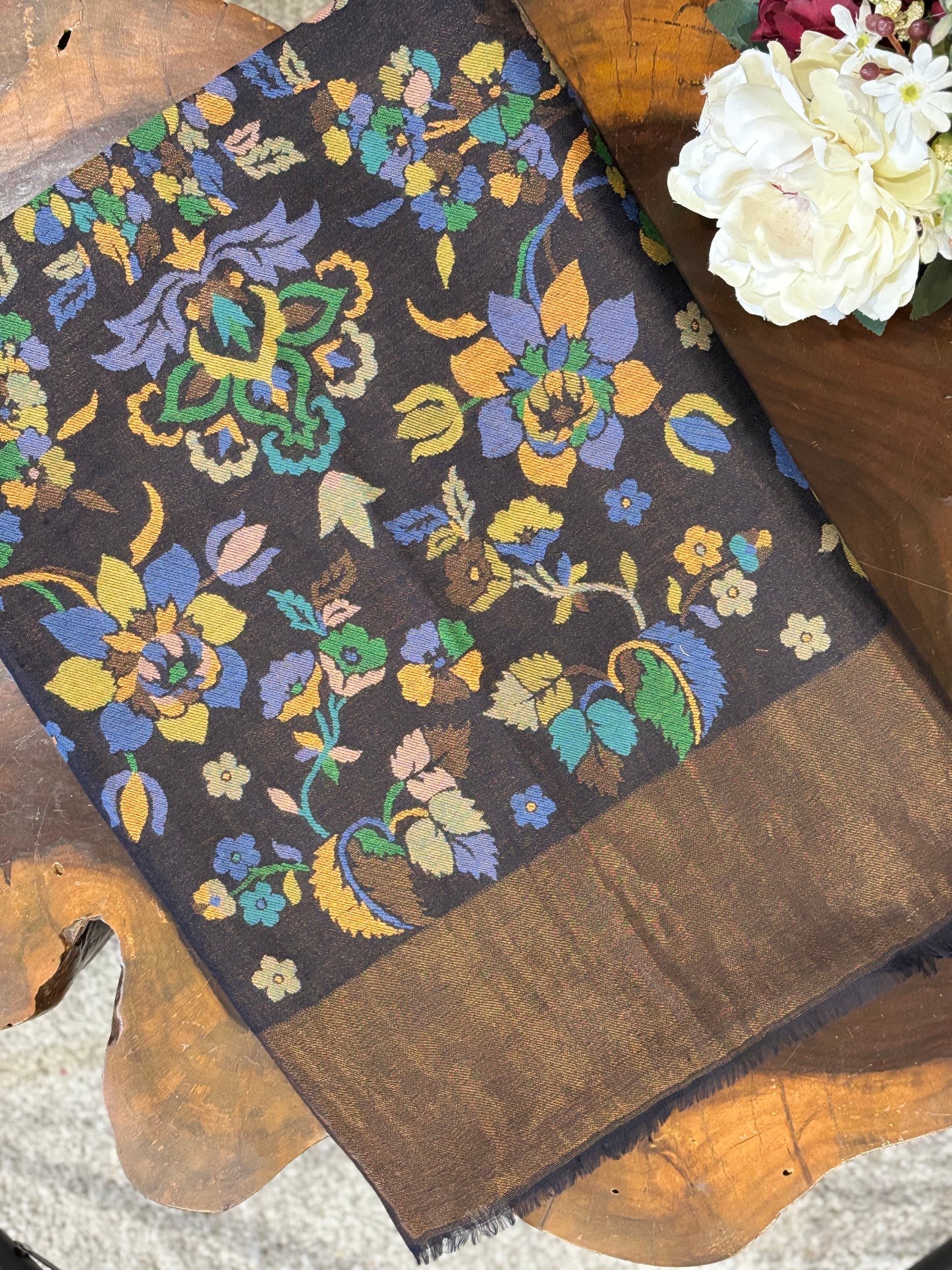 Black Floral Fine Wool Designer shawl for weddings and gifting – Tehlore