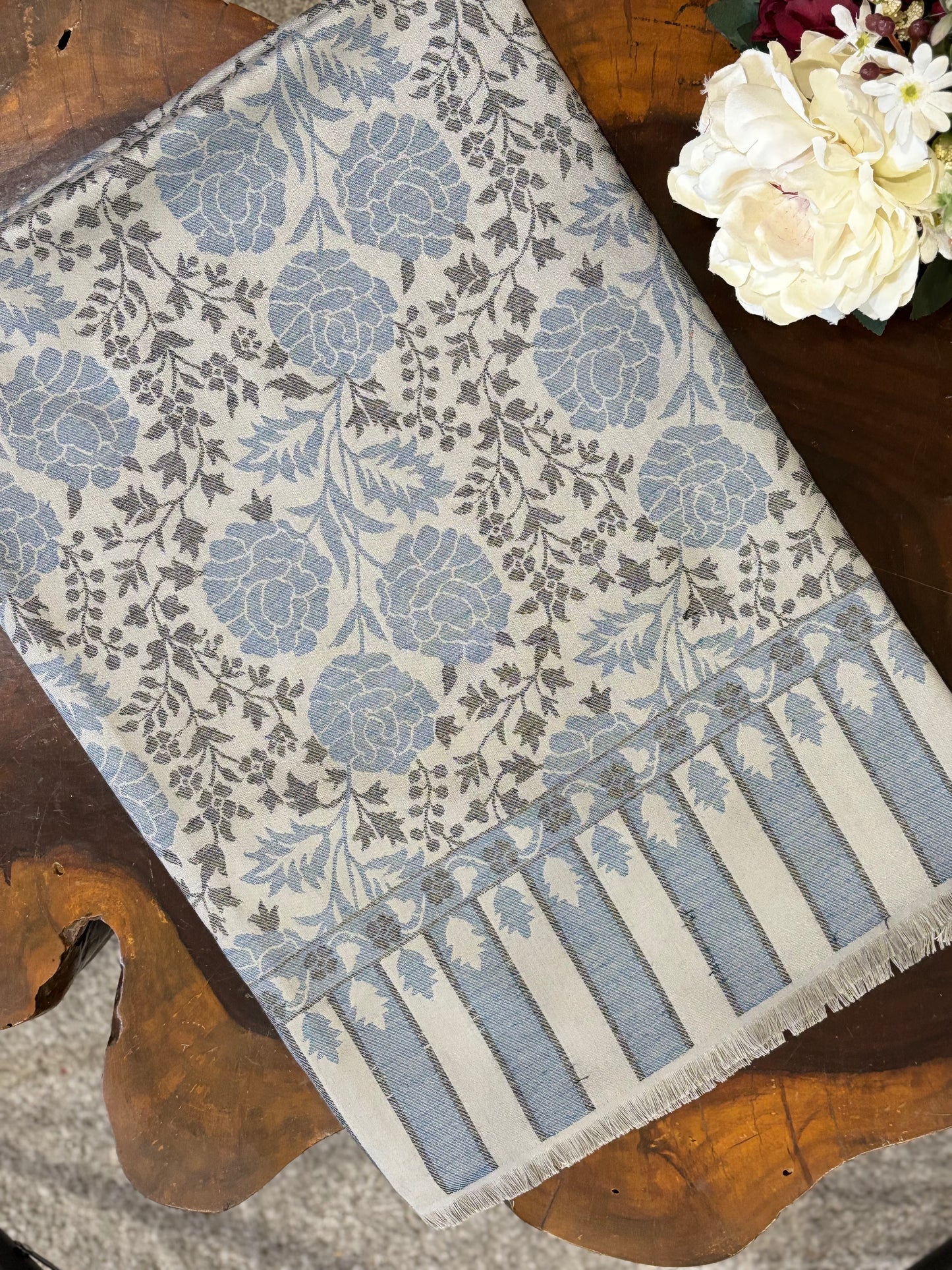 Grey Woven Floral Design  Kashmiri Kaani Shawl