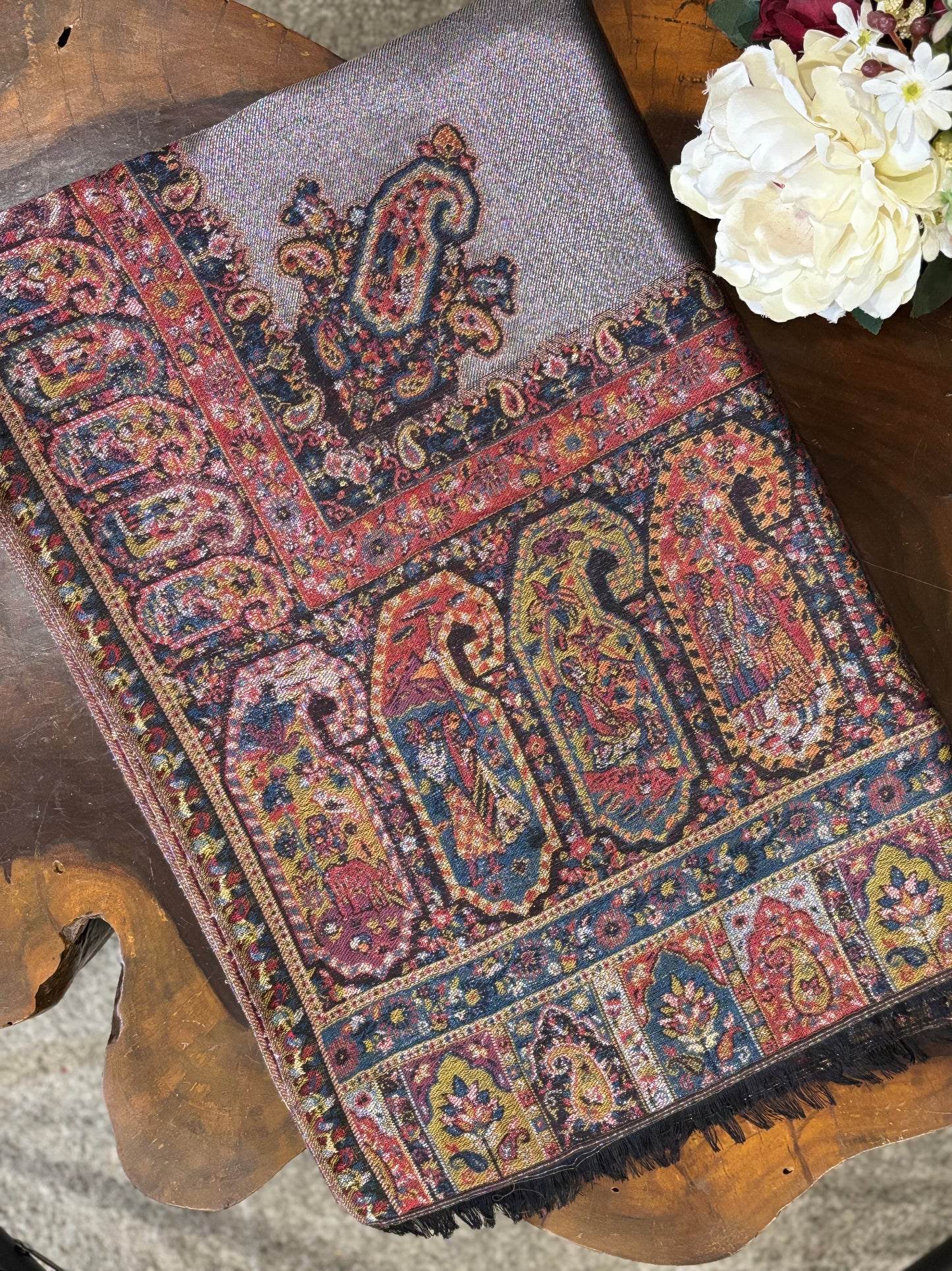 Black Zari Woven Paisley Design Wool Shawl