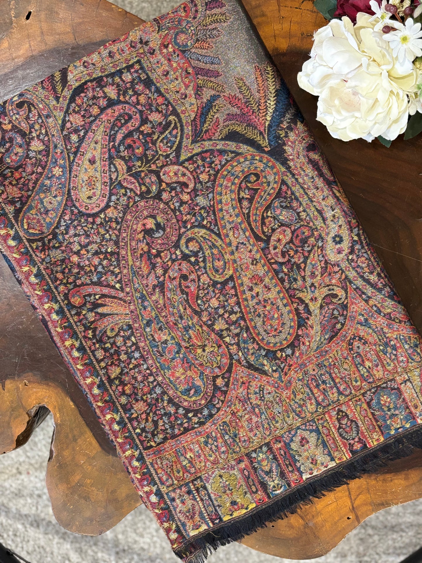 Black Zari Woven Paisley Design Wool Shawl