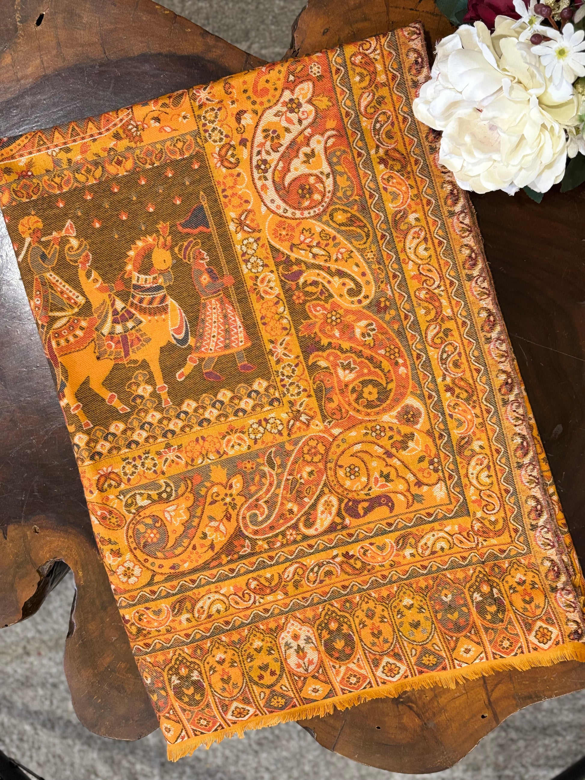 Mustard Woven Kashmiri Kaani Wool Blend Shawl